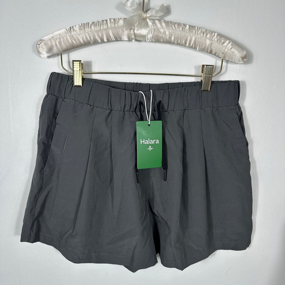 Halara Active Shorts Womens Medium Grey New Pleated Drawstring Pockets